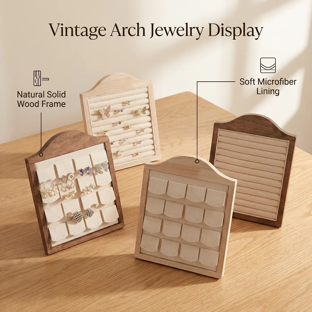 

1 шт. Деревянная подставка для демонстрации украшений: серег, колец, фоторамок, бархатный лоток для хранения ювелирных изделий, реквизит для витрин магазинов