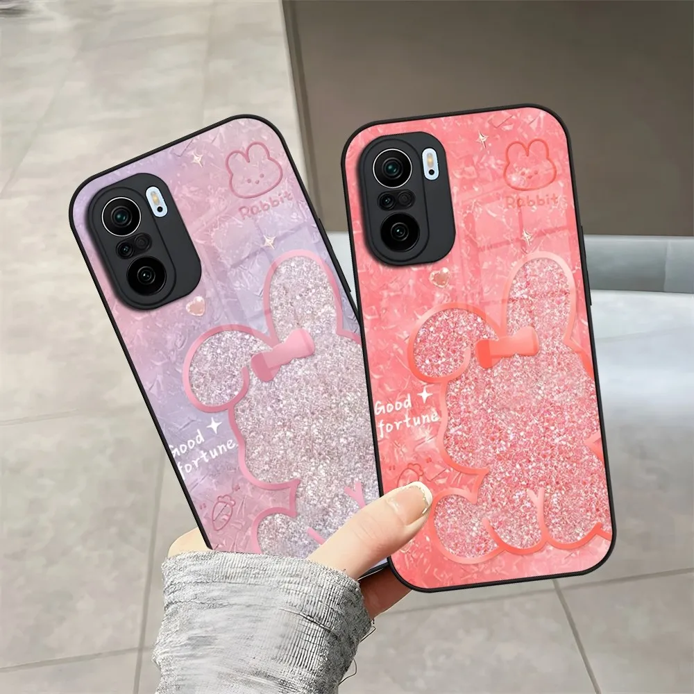 Ins Rabbit Bear Phone Case Tempered Glass For Xiaomi Redmi Note 10 13 11i 11 9 8 11S T Poco M4 F3 X3 Pro Cover