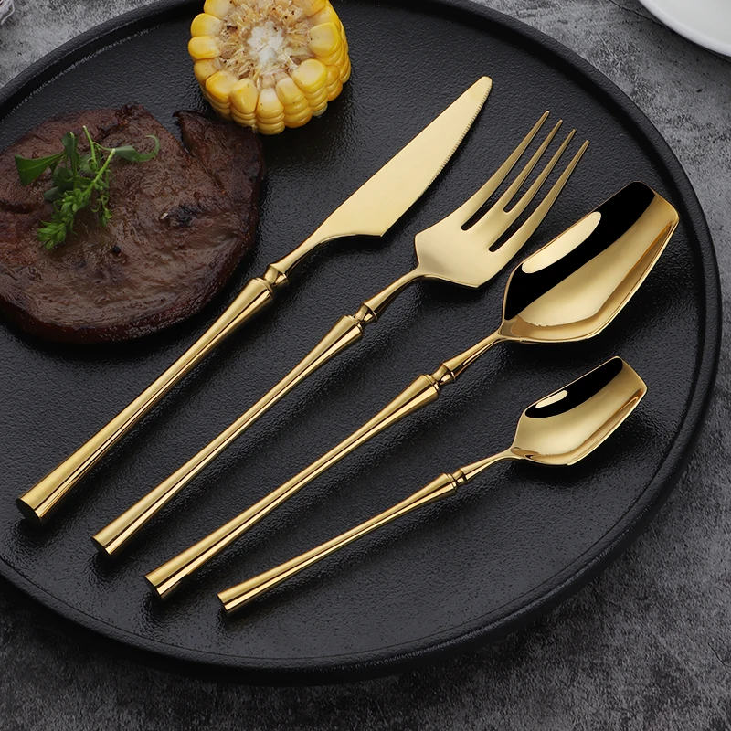 24 Pcs Stainless Steel Tableware Cutlery Set Dinnerware Knife Spoon and Fork Set Korean Food Cutlery Gold Kitchen Accessories