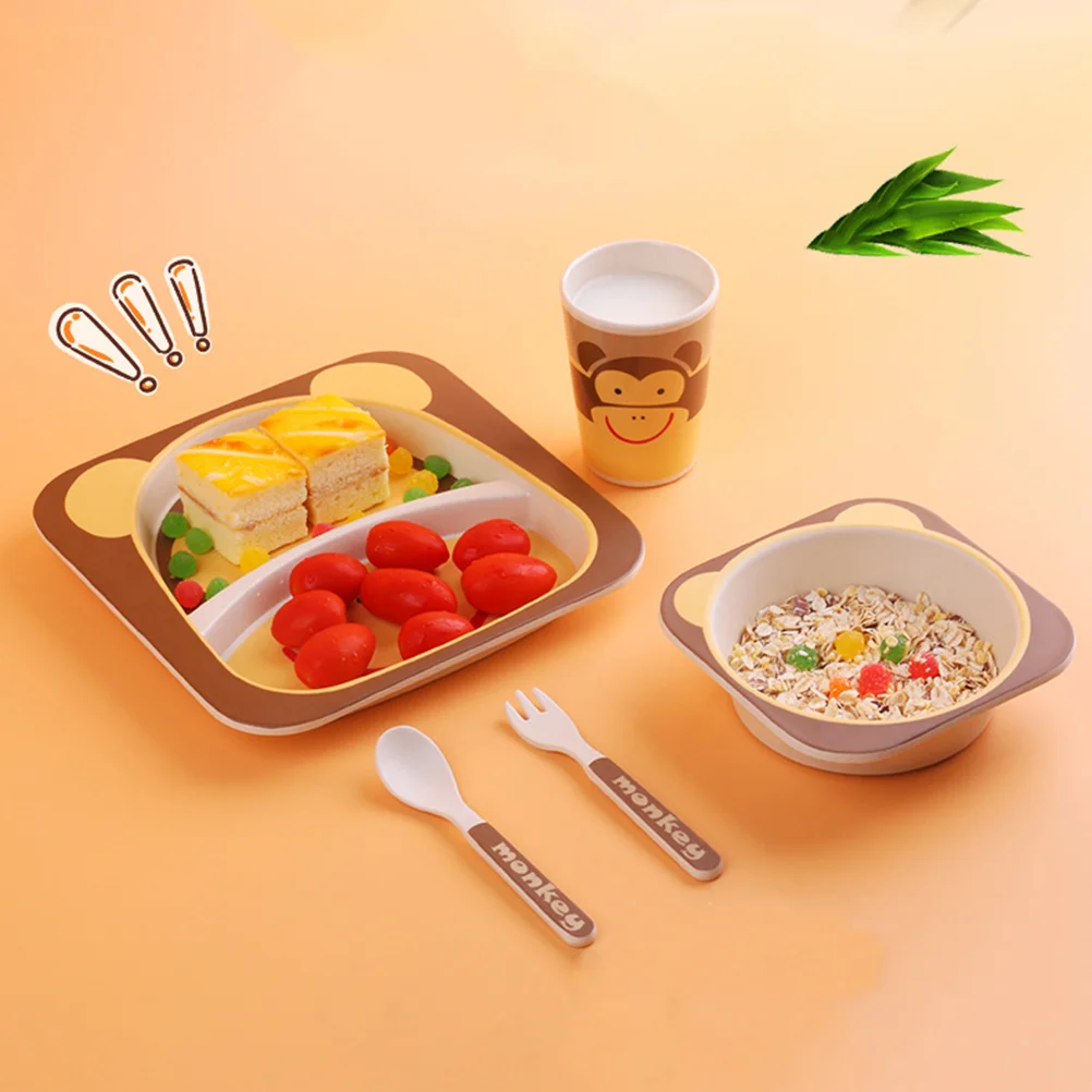 1 Set/5pcs Monkey Pattern Kids Flatware Lovely Children Tableware Set Cretive Dinnerware for Home Daily Use