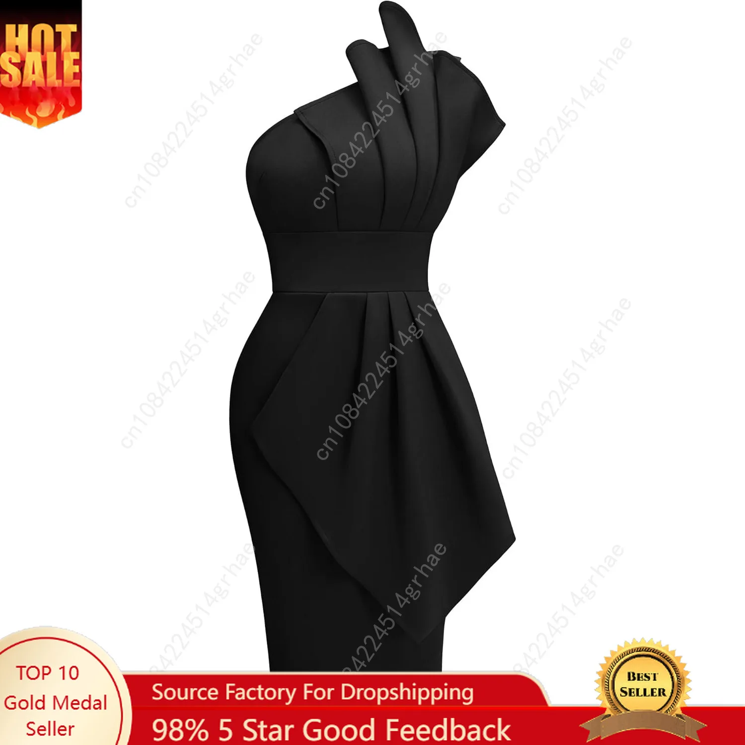 

Women's Elegant One Shoulder Pleated Detail Bodycon Party Club Midi Dress