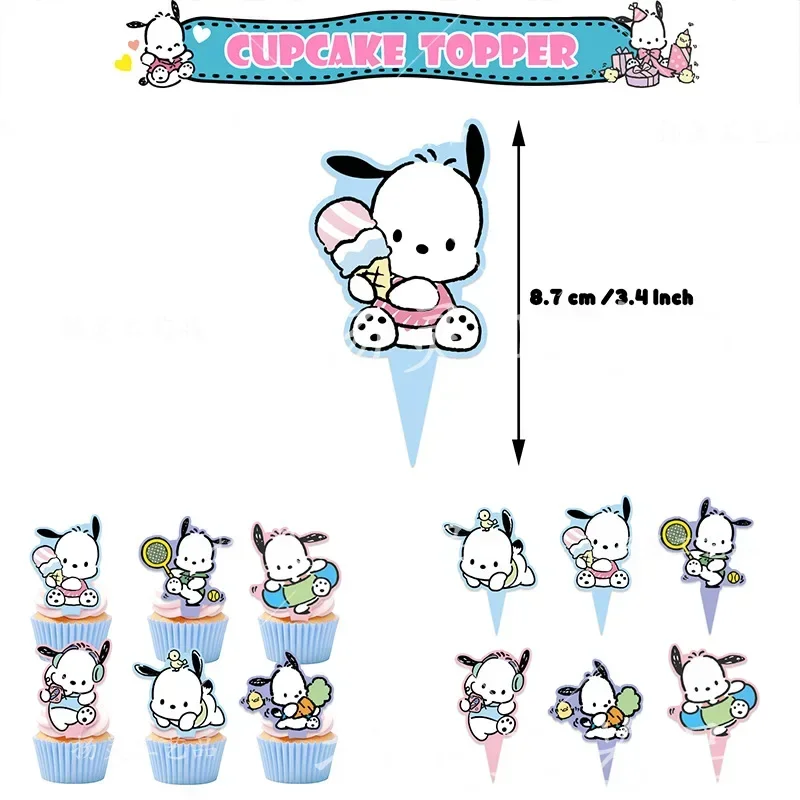 Cute Sanrio series Birthday Party dinnerware Disposable Banner Cake Topper Hanging Flag Pochacco Balloon Birthday Decoration set