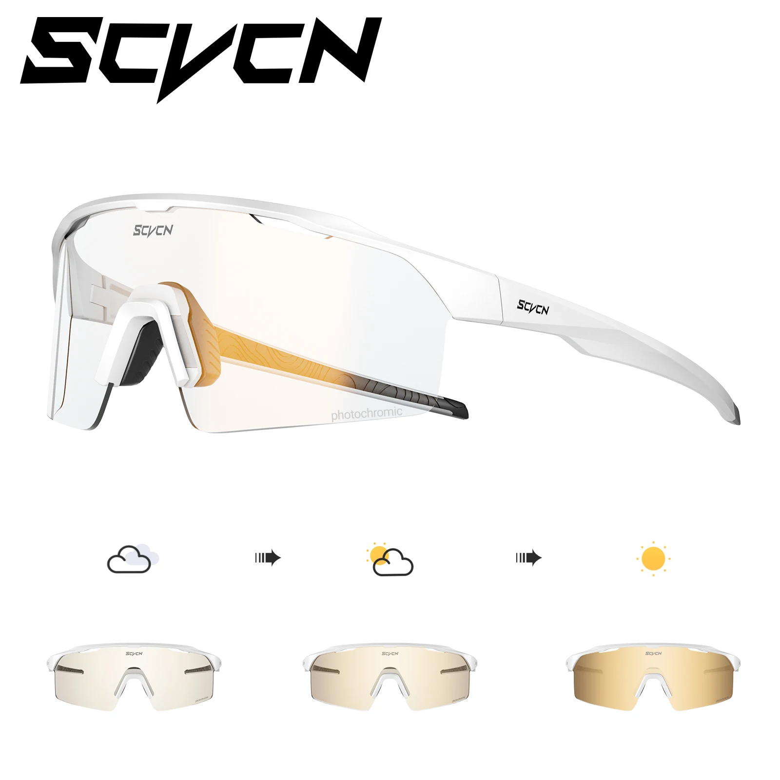 Lunettes de soleil photochromiques SCVCN pour hommes, lunettes de cyclisme, lunettes de vélo VTT, lunettes de sport, lunettes de course, lunettes de vélo UV400 pour femmes