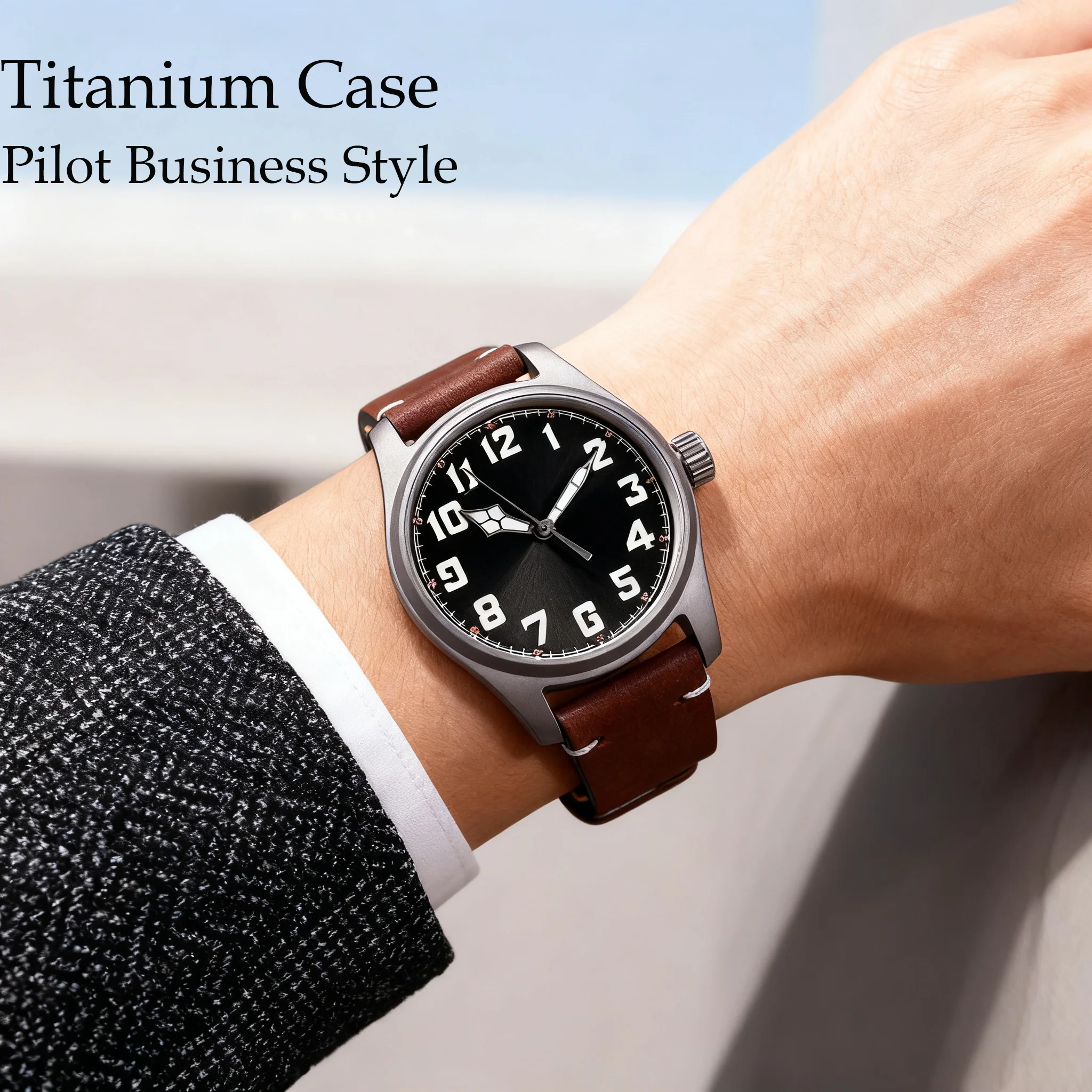 

Tandorio 39mm Pilot Retro Black Dial Titanium Automatic NH35/PT5000 Diver Men Watch 200m Waterproof Sapphire Crystal Glass Lume