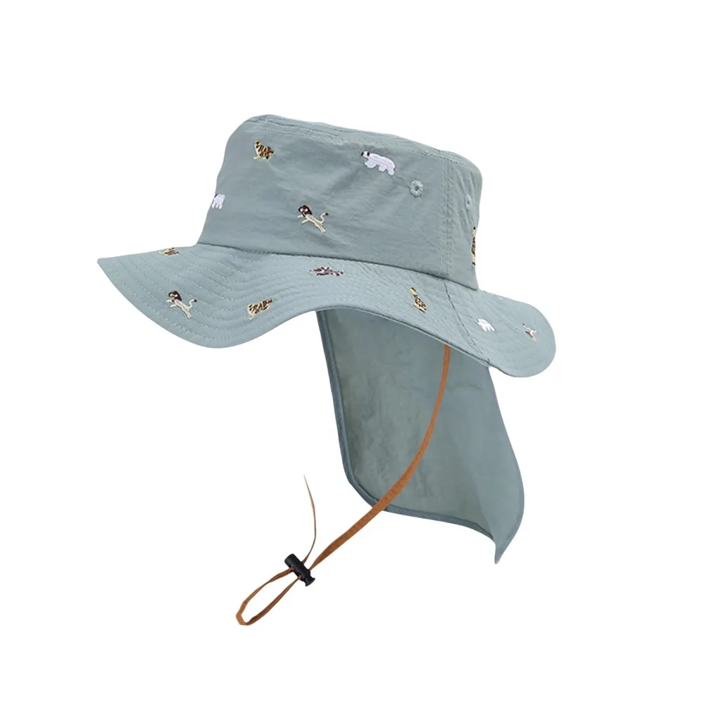 

Kawaii Children Panama Cap Neck Protection Cartoon Embroidery Broad Brim Bucket Hat Soft Fashion Summer Fisherman Hat