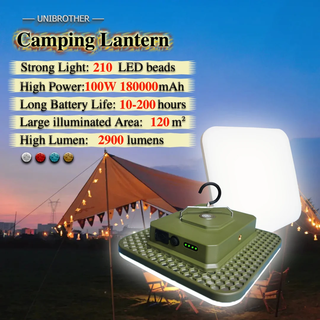 18000mAh 100W Rechargeable LED Camping Lantern Strong Light Magnetic Portable Torch Tent Light Emergency Work Maintenance Light