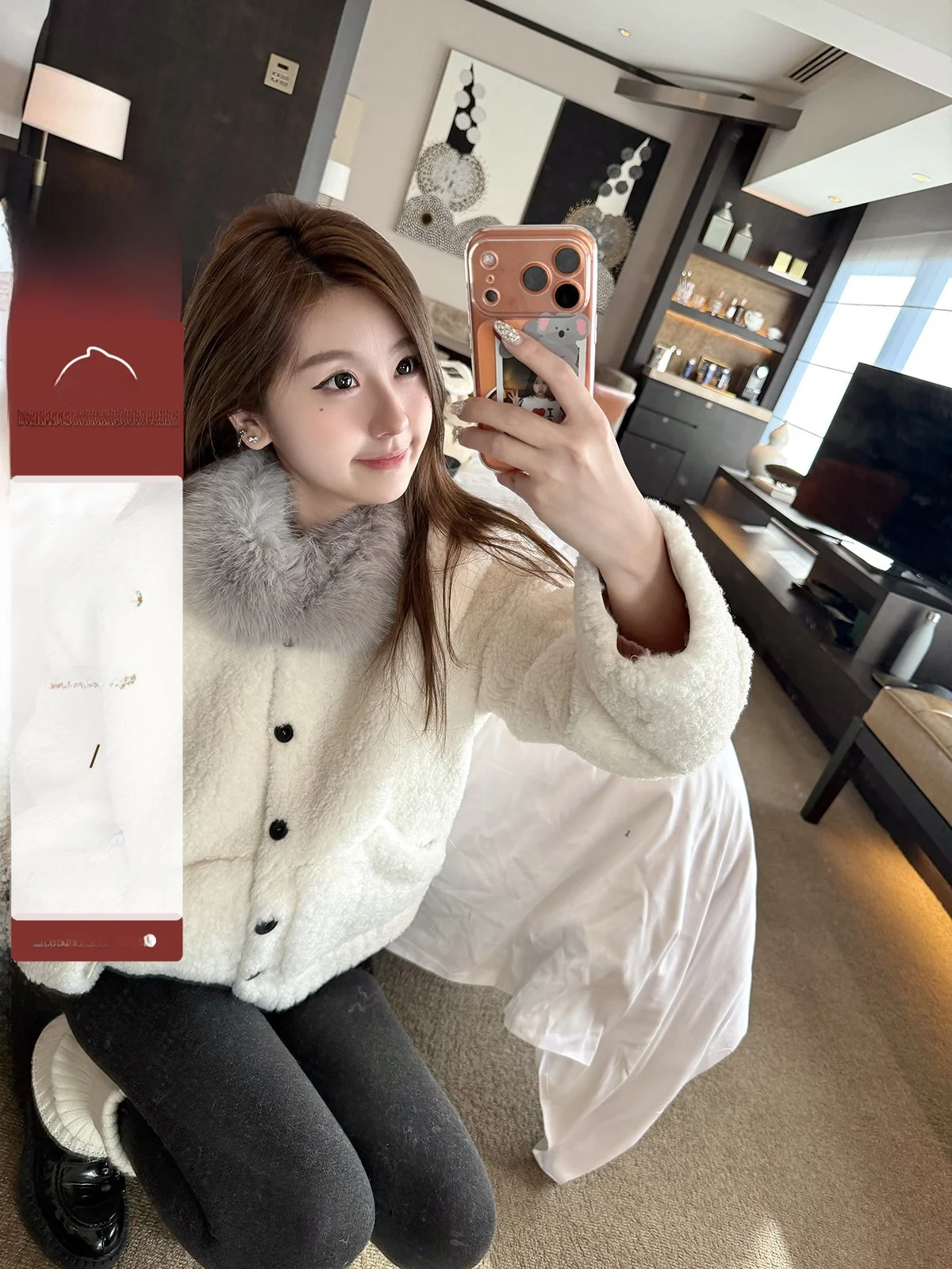 

Теплое женское пальто из овечьей шерсти с воротником из натурального меха, на деревянных пуговицах, белое, зимнее, повседневное, с большим меховым воротником