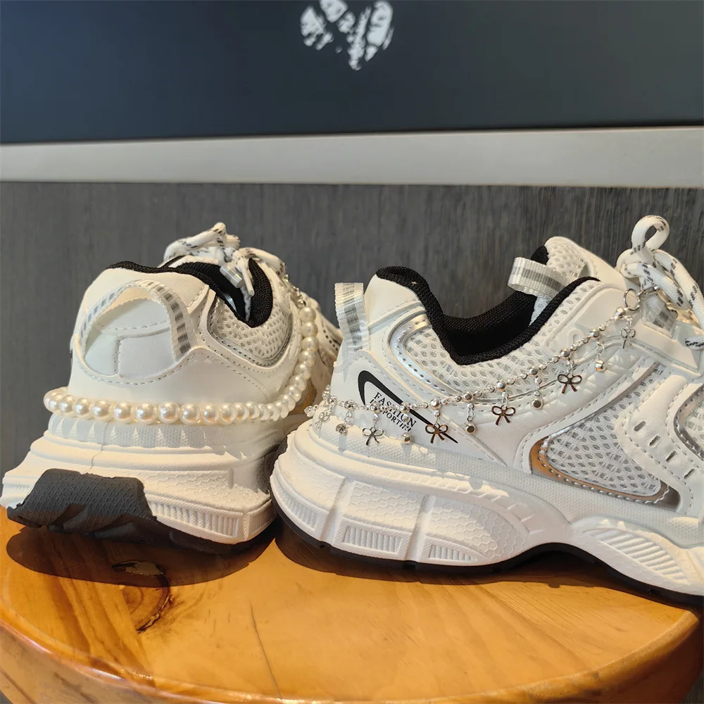 جديد Xiaoxiangfeng الباليه اللؤلؤ الماس كعب سلسلة قسط الأحذية سلسلة القوس ستار بلينغ الديكور