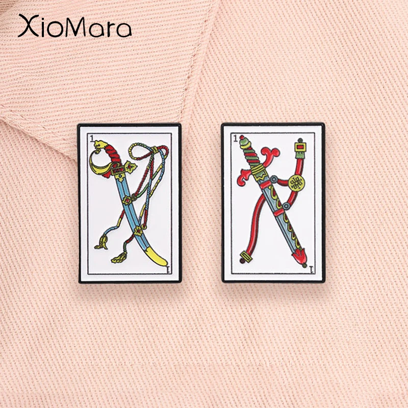 Spanish Tarot Ace of Swords Enamel Pins Marseille Tarot Sword Pip Card Mystic Vintage Brooches Lapel Badge Jewelry Gifts