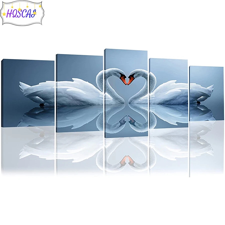 5pcs animal art, swan Diamond painting full round square diamond mosaic cross stitch mosaic diamond embroidery home decor