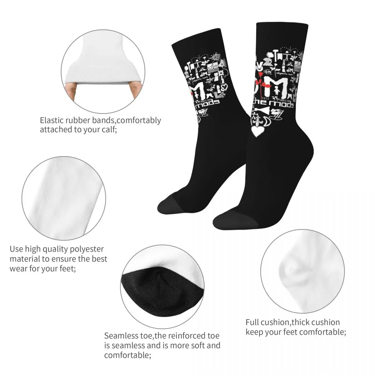 Retro Fourteen Depeches Heart Basketball Socks Depeches Mode  Polyester Middle Tube Socks for Women Men Non-slip