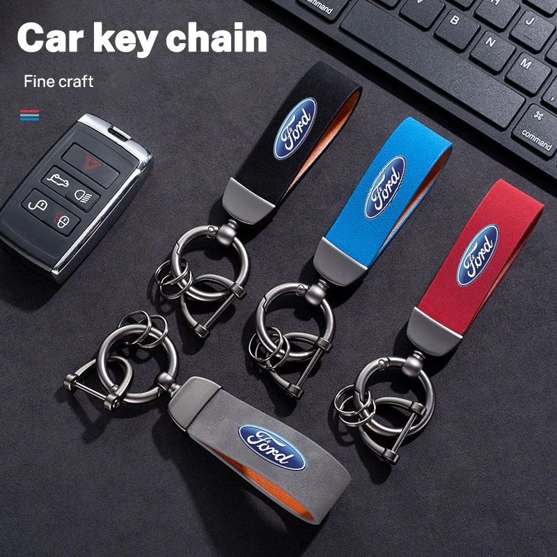 Suede Leather Car Emblem Keychain Key Chain Pendant for Ford focus Fiesta EcoSport ESCORT Ranger Fusion Mondeo Auto Accessories