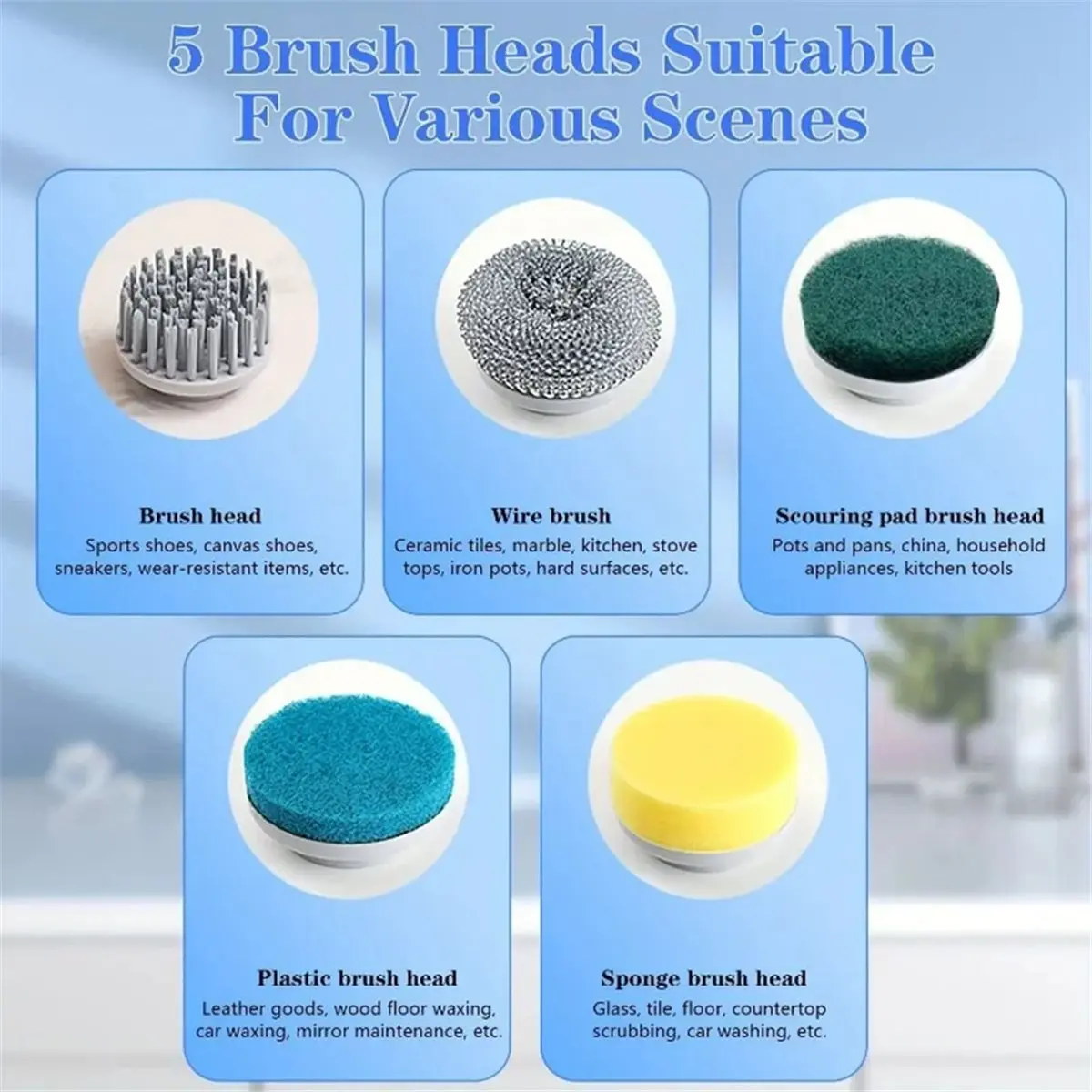 Electric Spins Scrubber,Multiple Brush Heads, 3-Speed,Rechargeable Handheld Shower Cleaner Wireless Charging Brush