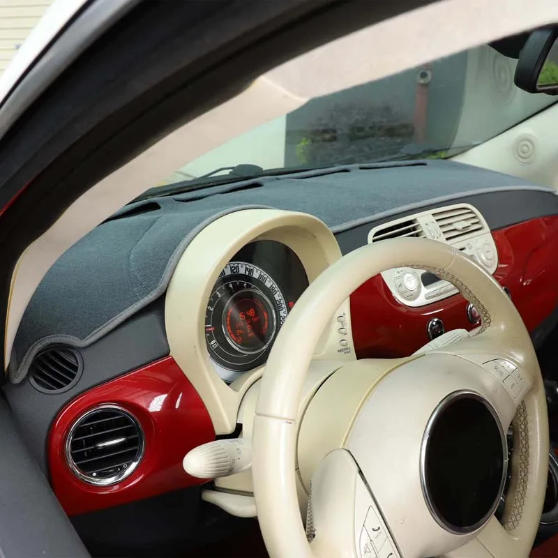 

For Fiat 500 2008-2023 Polyester Black Car Dashboard Cover Sun Protection Mat Car Interior Protection Accessories LHD
