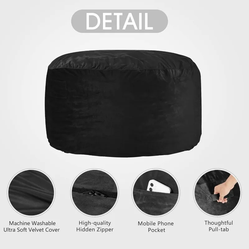 6FT Bean Bag Chair Giant Bean Bag with Memory Foam Filled Comfy Bean Bag Chairs