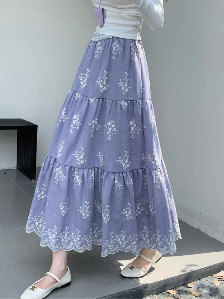 

Кружевная жаккардовая юбка с цветочной вышивкой для женщин, новая осенне-зимняя юбка средней длины, юбка трапециевидной формы с высокой талией, французская юбка-торт