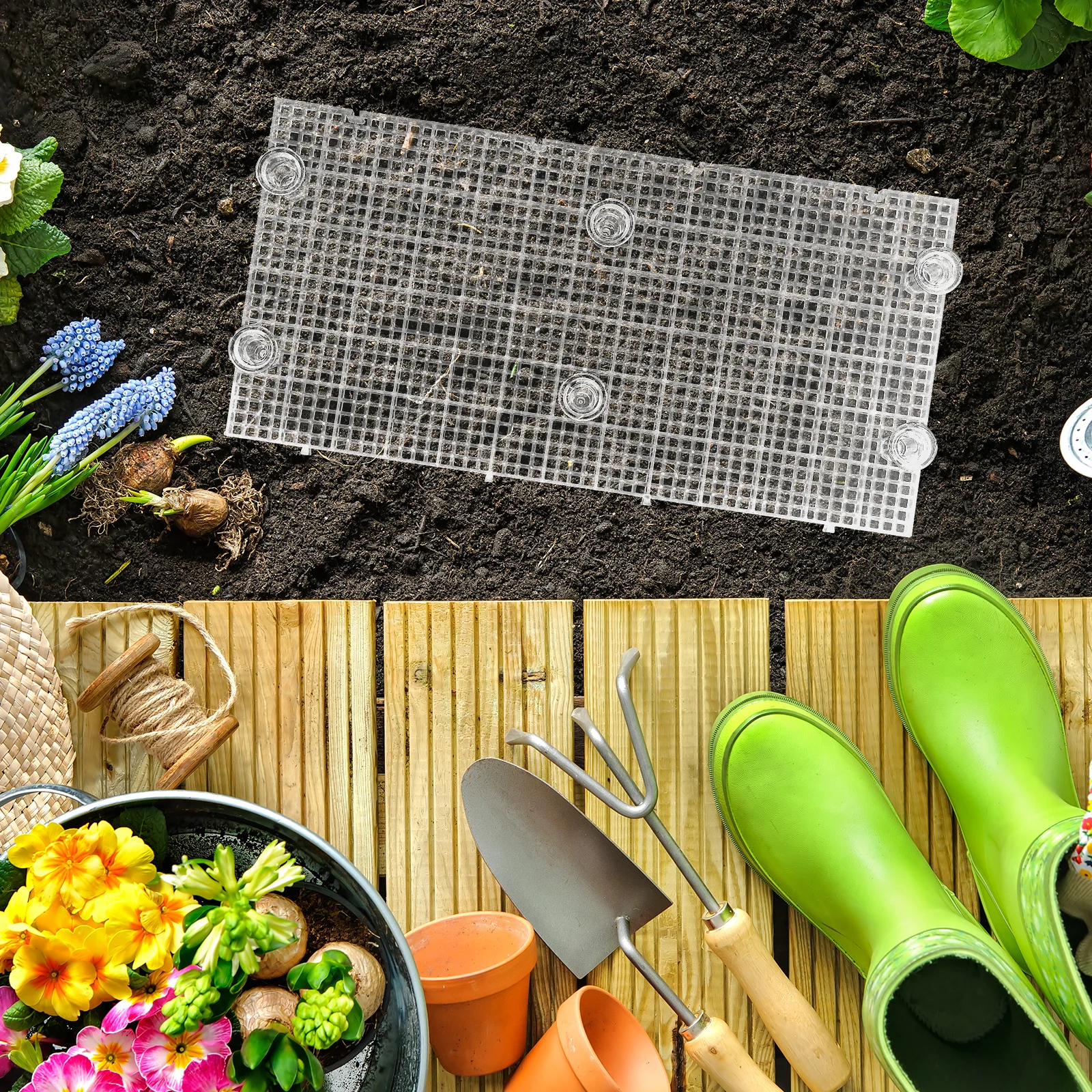

1Set Planter Base Tray Plastic Grid Divider Tray Transparent Raised Design for Balcony Gardening Healthy Root Growth