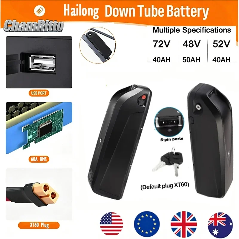 

36V Rechargeable 48V Electric Bike 52v Battery 60V Hailong 72V 20/23/24/25/30ah/35/40/50/60ah 3000w Scooter Lithium Battery Pack