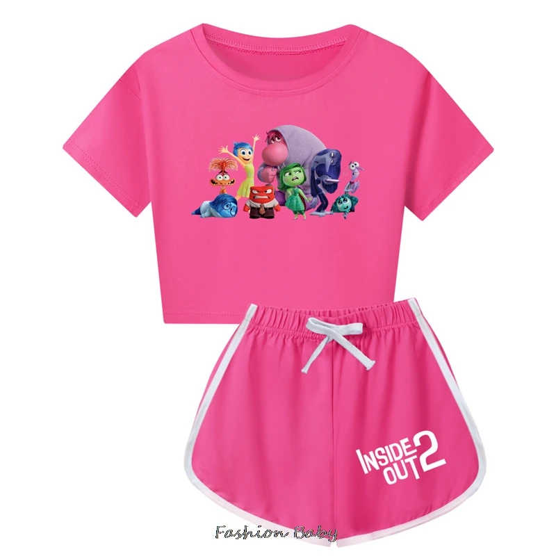 Summer inside out2 Princess T Shirt Kids Summer T-shirt + Sport Shorts 2pcs Sets Children's Clothes Girls Outfits With Children