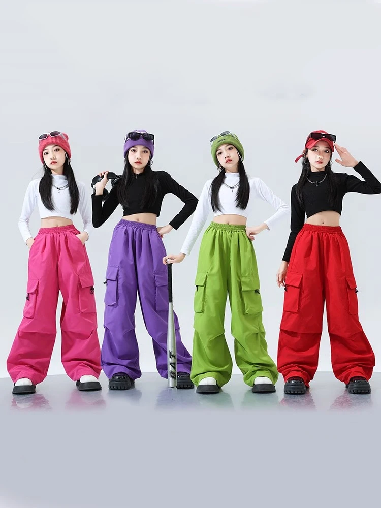 

Modern Hip Hop Dance Clothes Girls Crop Tops Cargo Pants Long Sleeves Practice Wear Jogger Sport Street Dance Clothing BL14777