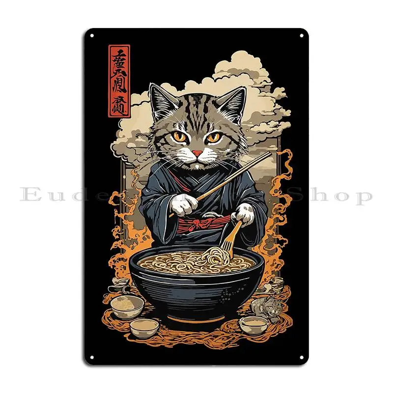 Cat Aesthetic Ramen Noodle Soups Streetwear Metal Plaque Poster Painting Club Designs Customize Bar Cave Tin Sign Poster