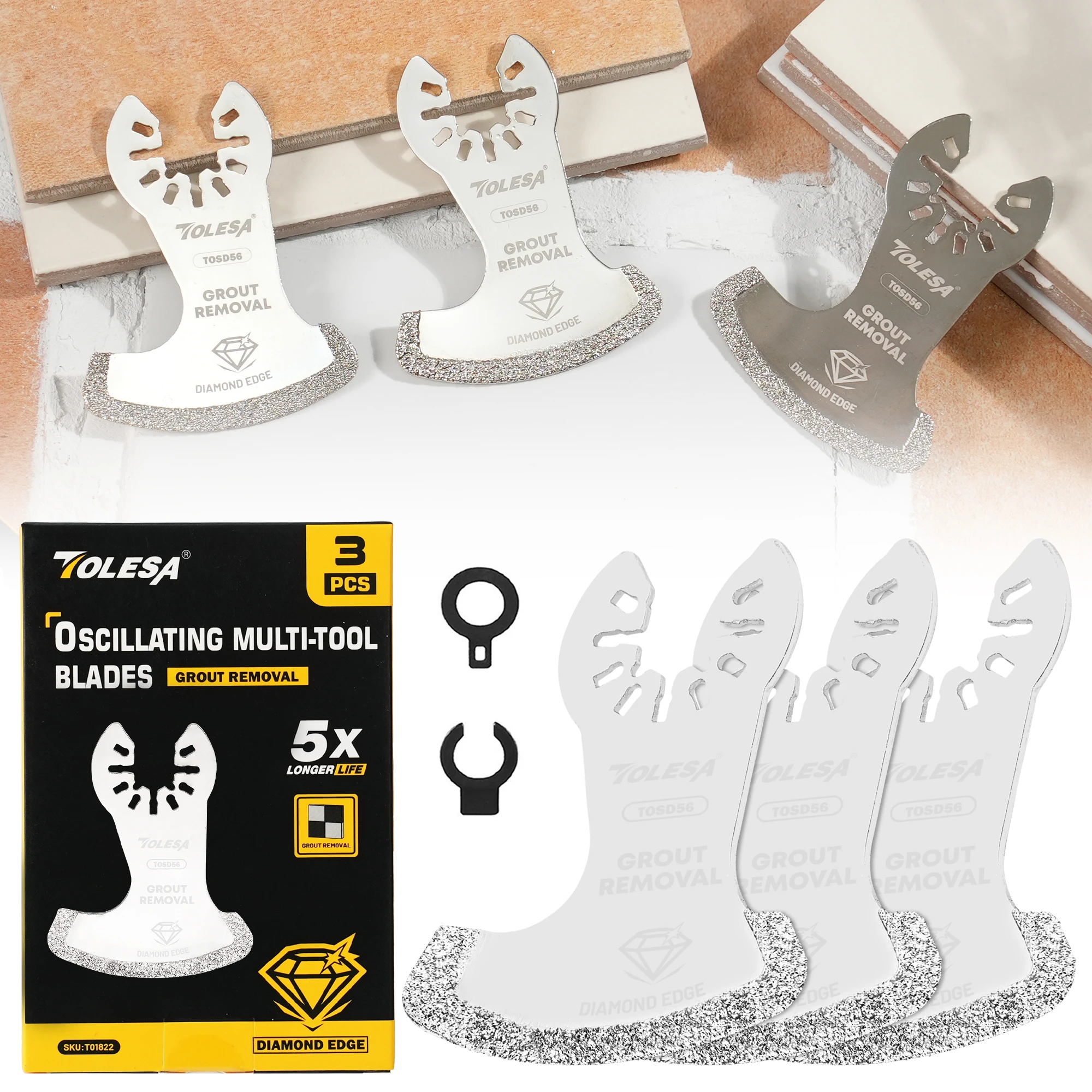 

TOLESA 3Pcs Multi Tool Oscillating Swing Diamond Blades Diamond Oscillating Blade Mortar Cutting Saw Blades for Grout Removal