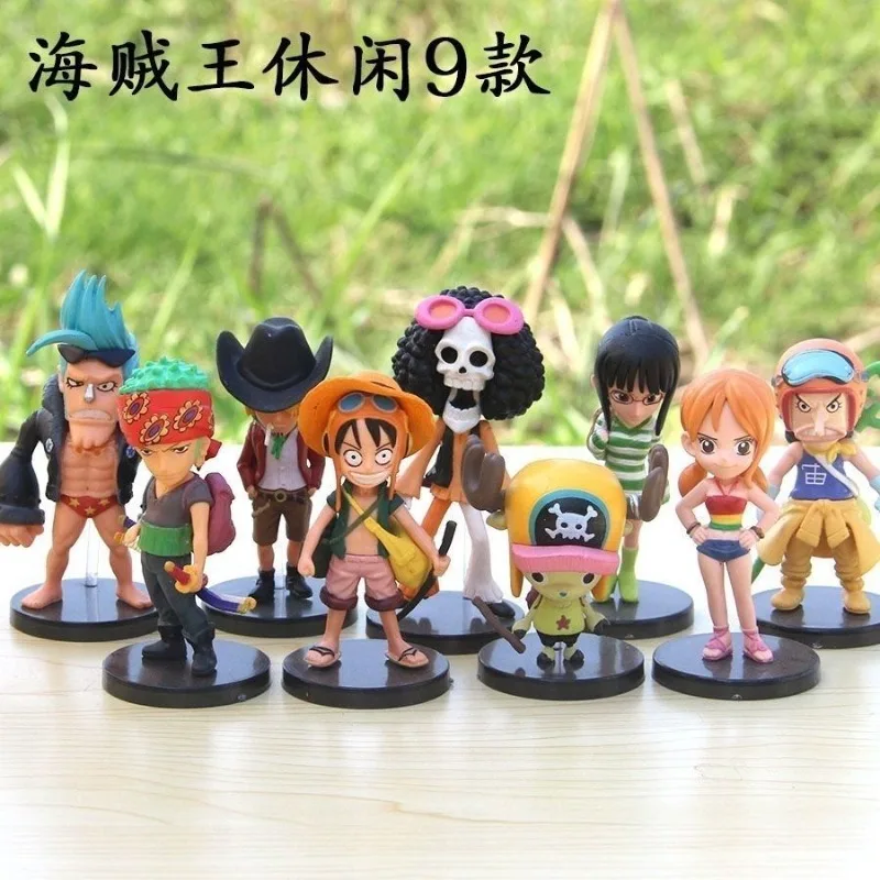 9 قطعة دمى قطعة واحدة الديكور لوفي زورو سانجي نامي بروك أنيمي عمل الشكل لعبة لطيفة Q التماثيل المرآب أطقم الصبي هدية عيد ميلاد #1
