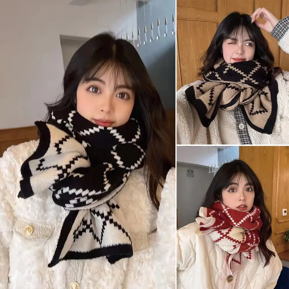 

Унисекс клетчатый вязаный теплый шарф для шеи, повседневные шарфы, мягкие ветрозащитные шали, женский красный зимний шарф, элегантный толстый шарф, студенческие подарки