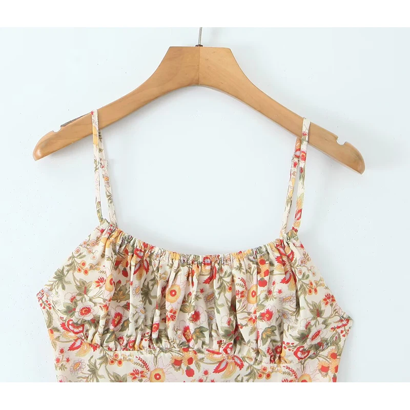 YENKYE Abito corto sexy con spalline con stampa floreale Abito corto da donna a vita alta A-line O Collo Abiti estivi Abito da vacanza