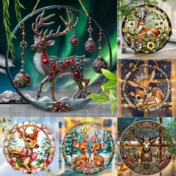 Charming Christmas Reindeer Acrylic Suncatcher,2D Round Translucent Hanging Sign-Perfect for Home,Party,Bar,cafe,window Decor