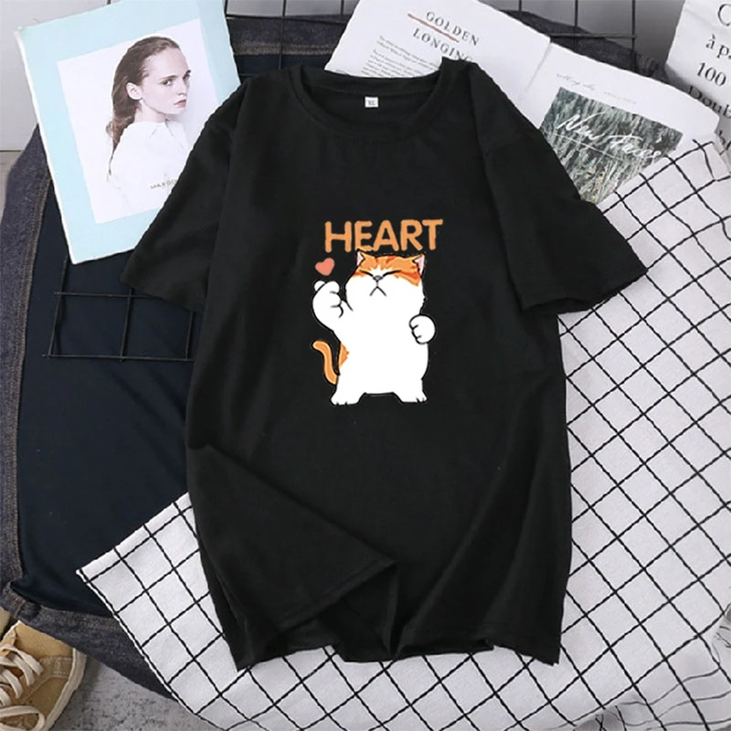 Camicetta da donna donna estate manica corta top maglietta nera Streetwear abbigliamento Kawaii Cute Cat Graphic T-Shirt Y2k Clothes