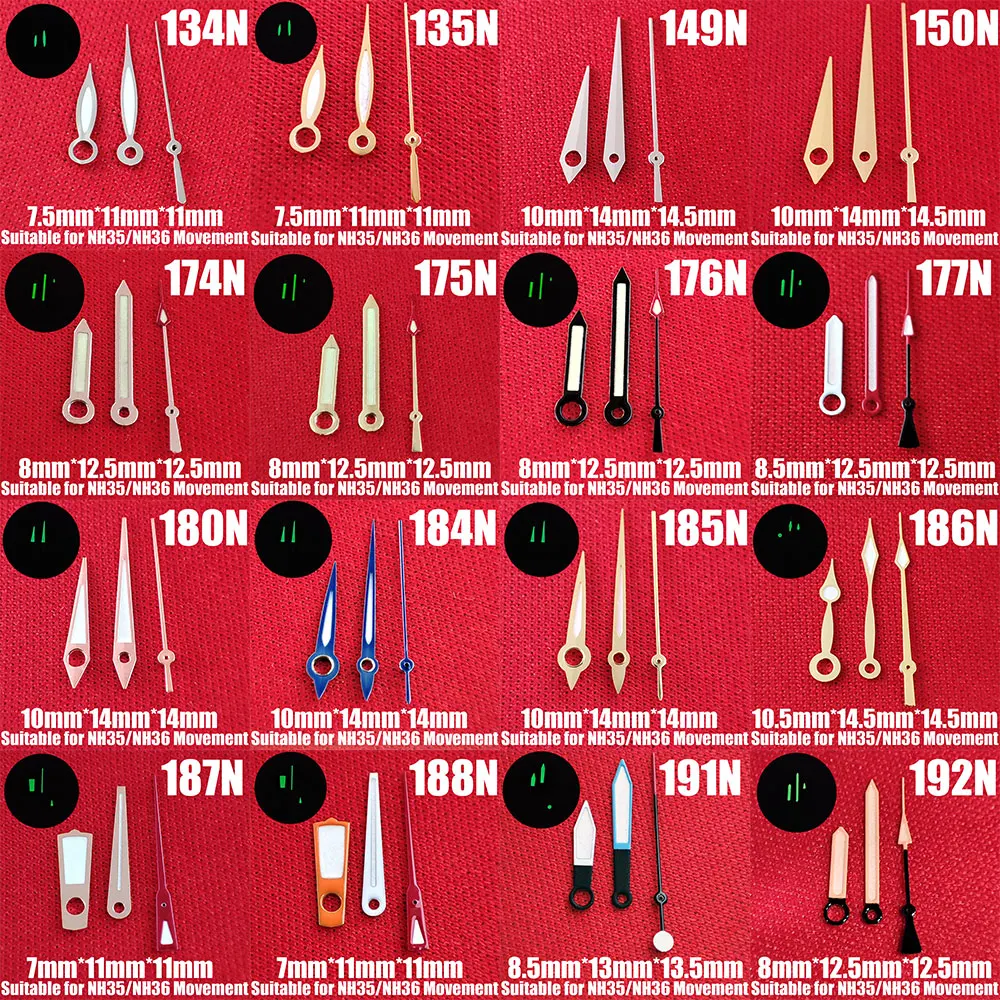 Lancette dell'orologio nh35 nh36 mani verdi lancette luminose accessori per orologi di seconda mano lancette dell'orologio lancette dell'orologio lancette d'argento N