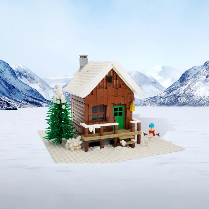 

MOC Snowy Winter Cabin Model Building Blocks Christmas Creative House Building Assembled Brick Toys Children's Gift Ornaments