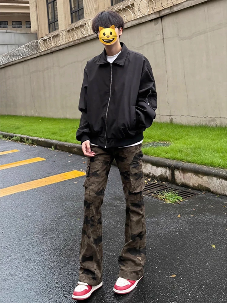 

Men's Retro American Camouflage Straight Leg Jeans Multiple kets CleanFit Logging Workwear Casual Breathable Summer Jeans