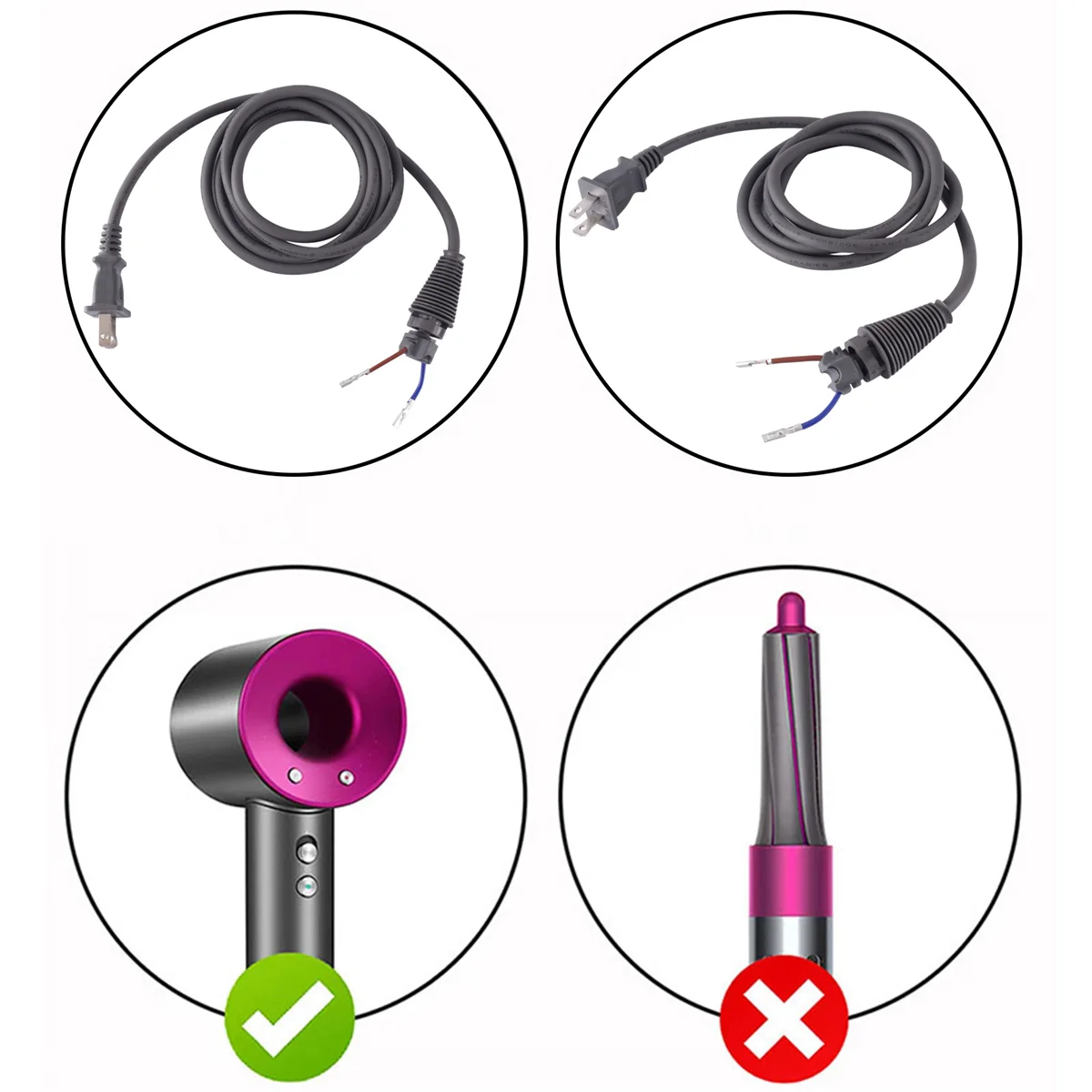 Dyson Secador de Cabelo Universal, Cabo de Alimentação, Ficha EU, HD01, 02, 03, 04, 07, 05, 15, 1.8m