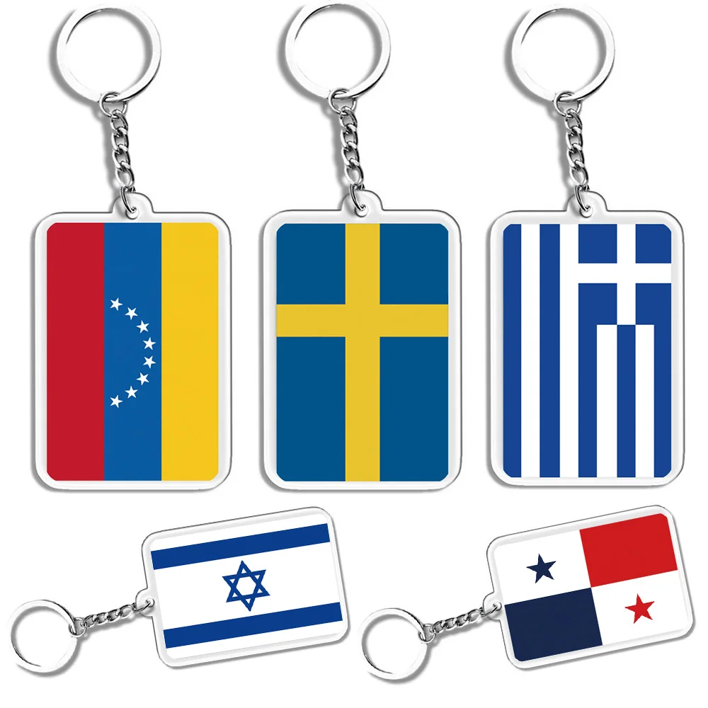 Acrylic Flags Keychain Mini Countries Poland Hungary Germany Australia Israel Sweden European Flag Hanging Keyring for Men Women