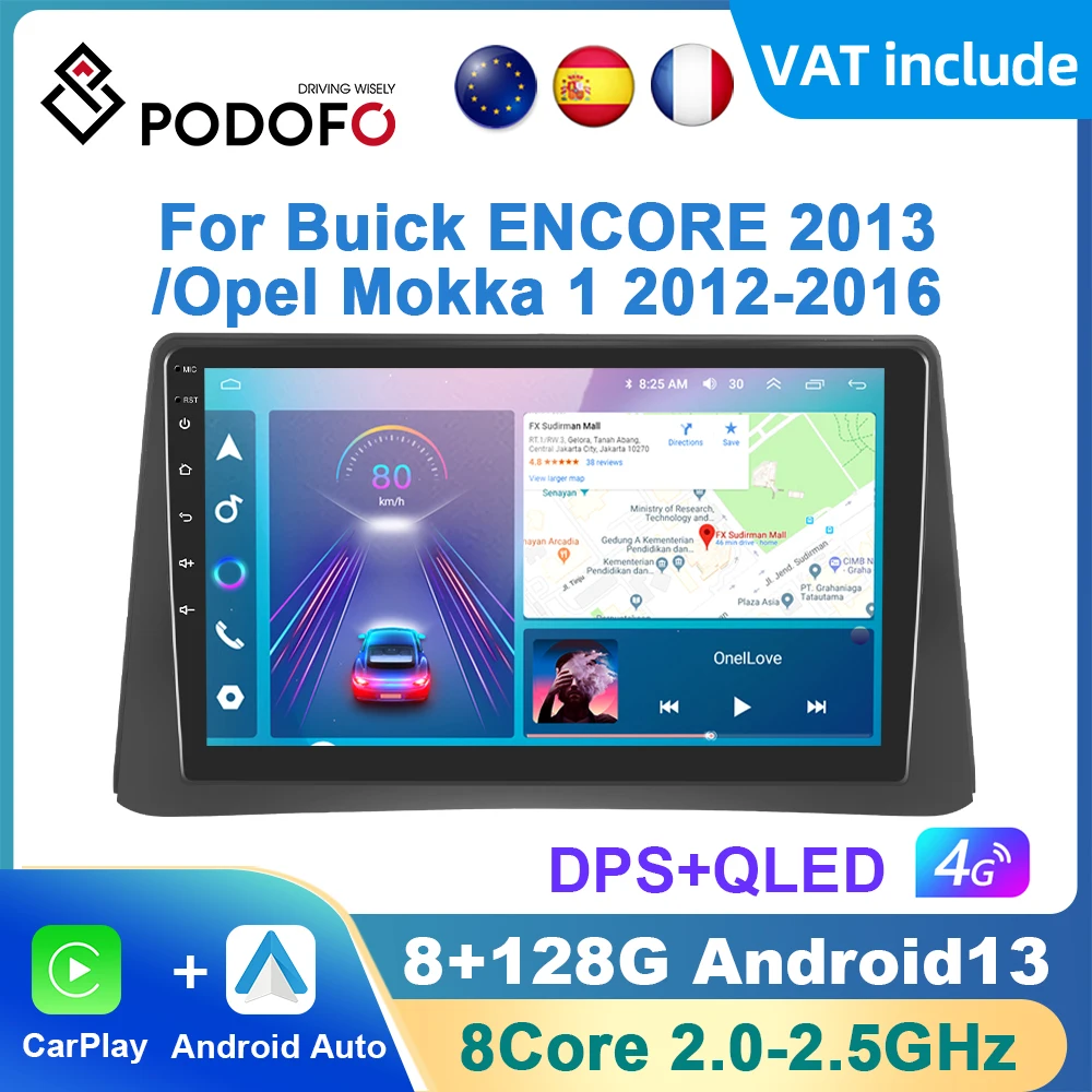 Podofo AI Voice Android Carplay Car Radio For Buick ENCORE 2013/Opel Mokka 1 2012-2016 Android Auto 4G Multimedia Player DSP