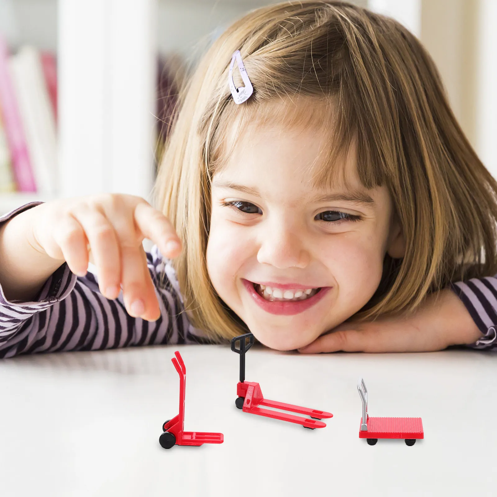 

1 Set Mini Construction Vehicle Tool Realistic Platform Cart Forklift Hand Trolley Safe Plastic Design for Children Play