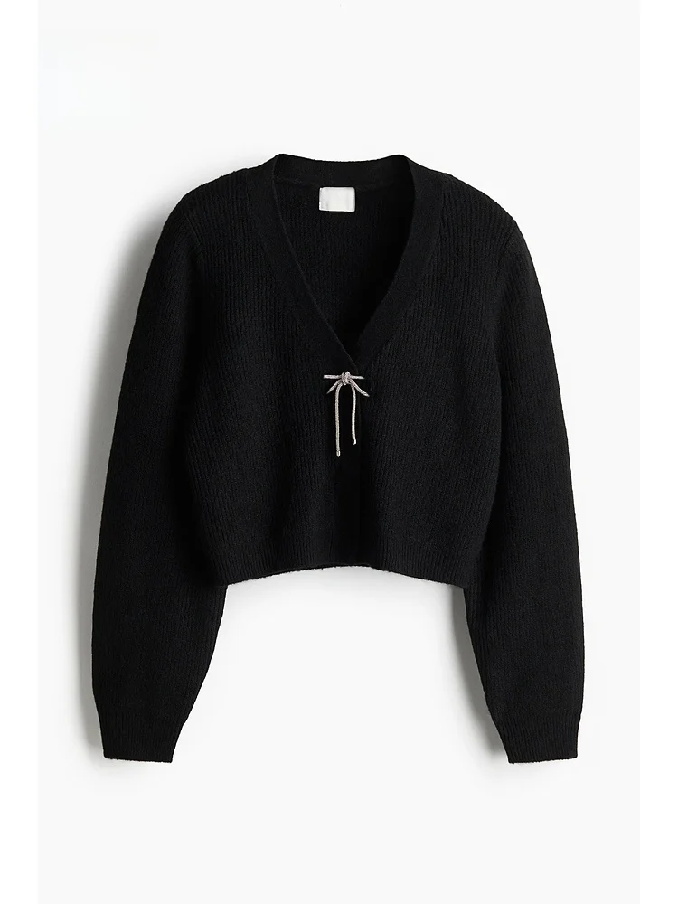 

Sli V-Ne Knitted Cardigan ort Sve Long irt Knot Ribbed Autumn Faion Women's H&M Knitted Sweater