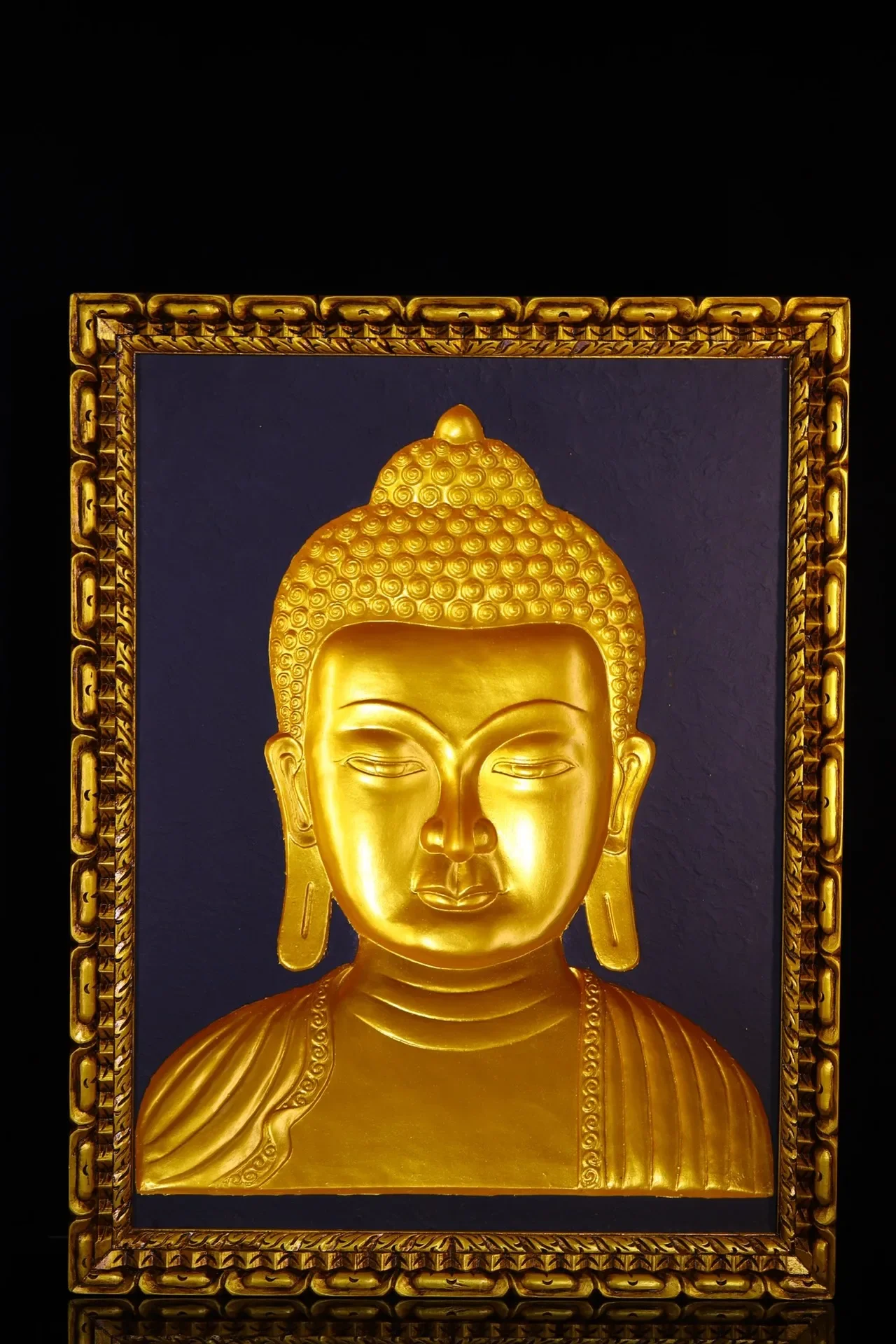 

26"Tibetan Temple Collection Old Bodhi Root Outline in gold Shakyamuni Buddha Head Thangka Mandala Wall hanging Worship Hall