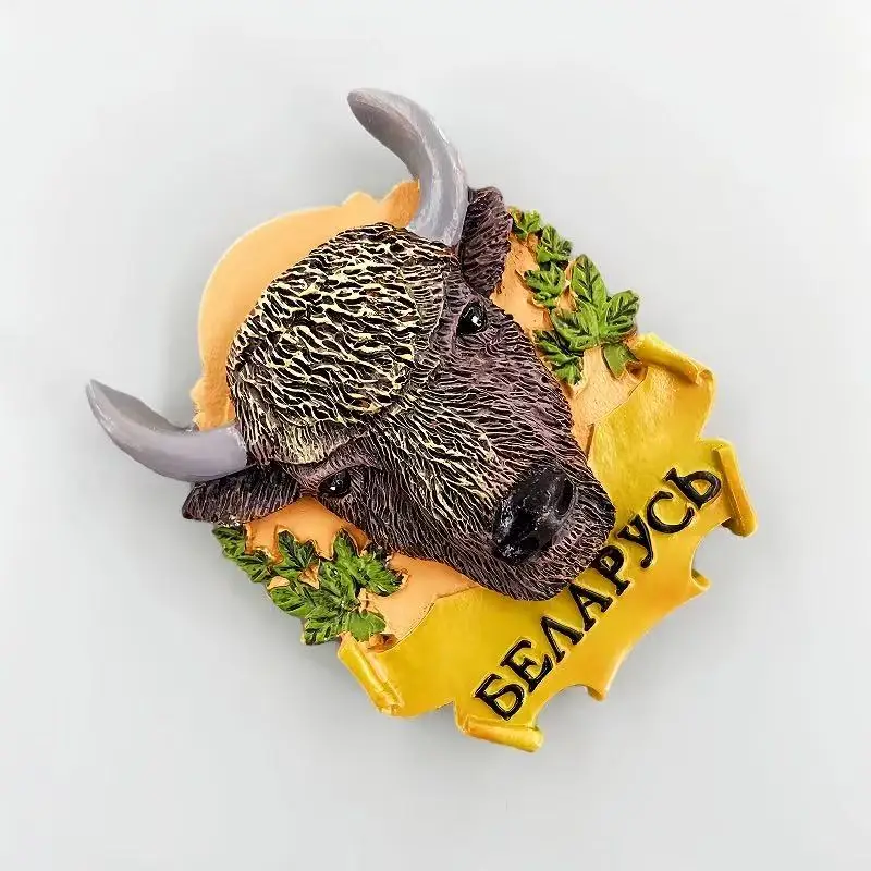 Belarus creative resin painted three-dimensional cow head decoration crafts, magnet refrigerator stickers, tourist commemorative