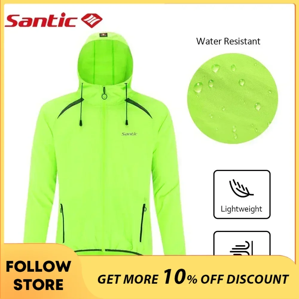 

Santic Men's Cycling Jackets Long Sleeve Water Resistant MTB Coat Reflective Anti-UV Bicycle Pockets Windbreaker Riding Clothing