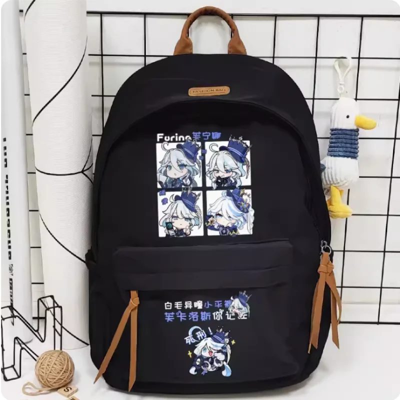 Anime Genshin Impact Furina mochila de gran capacidad para niñas, bolsa de viaje para niños, mochila escolar para adolescentes