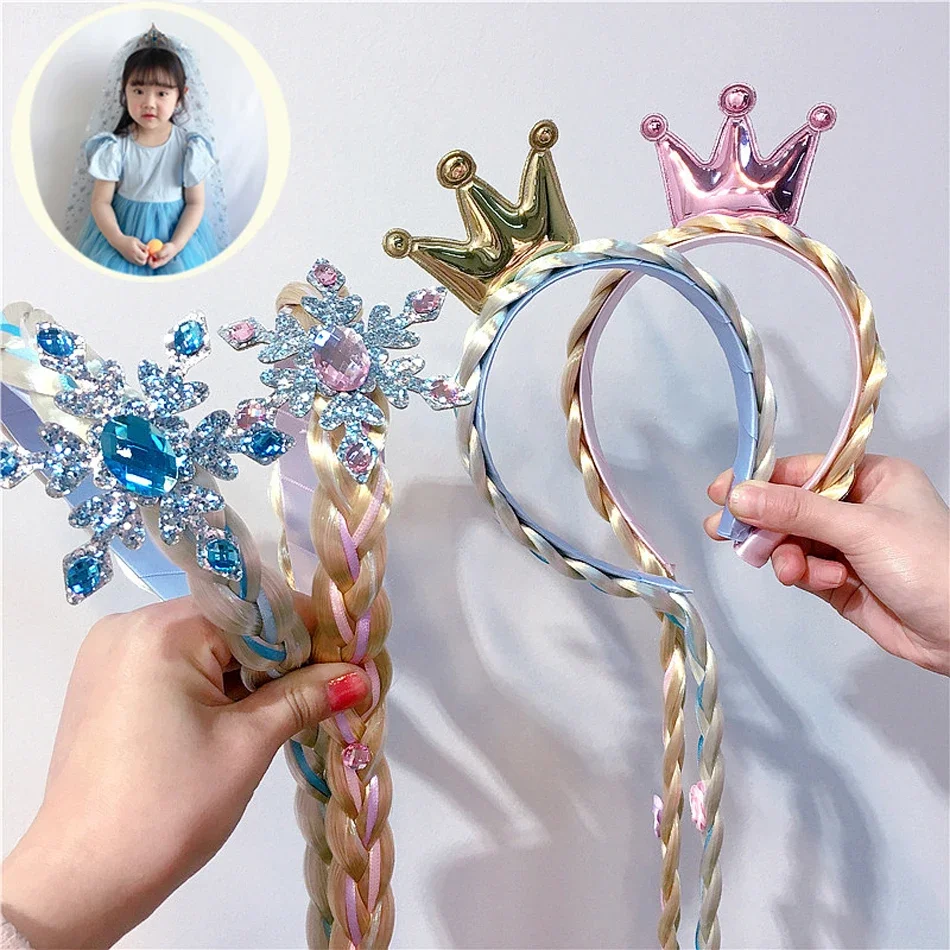 Elsa Cosplay tkactwo warkocz zaplątane dzieci roszpunka opaska do włosów księżniczki dziewczyna peruka księżniczka dziewczyny z pałąkiem na głowę dziecięca obręcz do włosów pleciona
