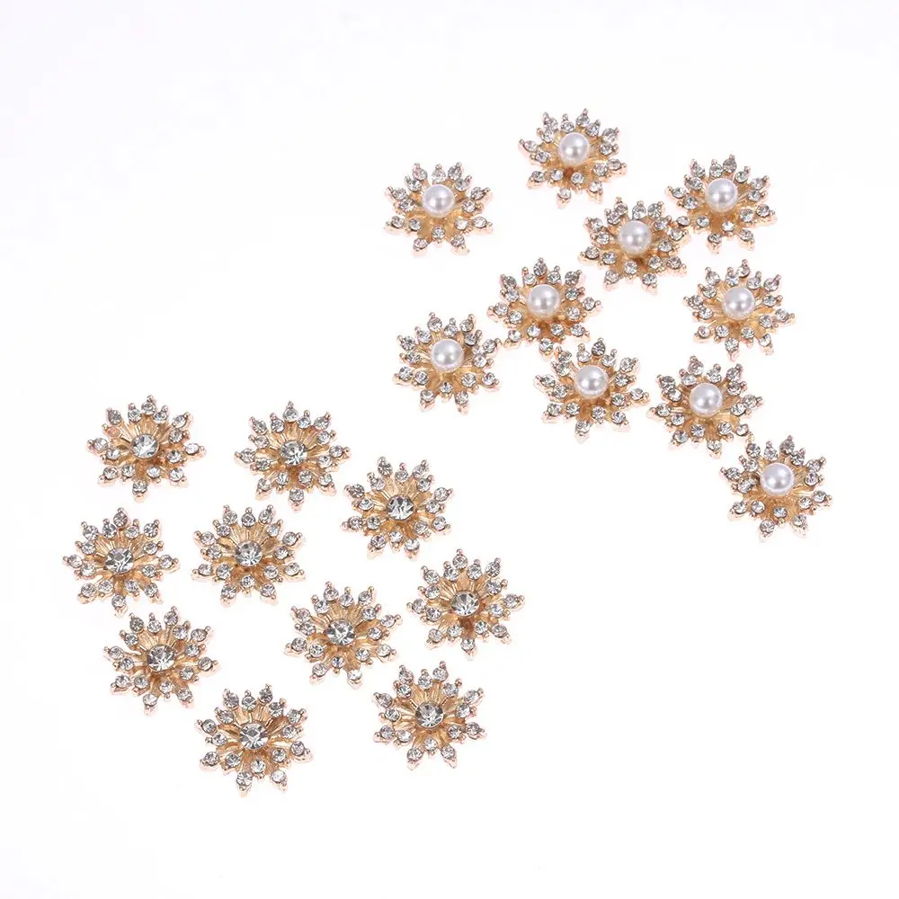 10PCS 16MM Craft Hairpin Accessories Flatback Snowflake Buttons Apparel Sewing Pearl Buckle Rhinestone Button