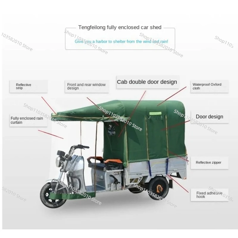 Electric Tricycle Fully Enclosed Canopy, Thickened Transparent Windshield Rain Cover, Heavy Duty Weather Protection Hood