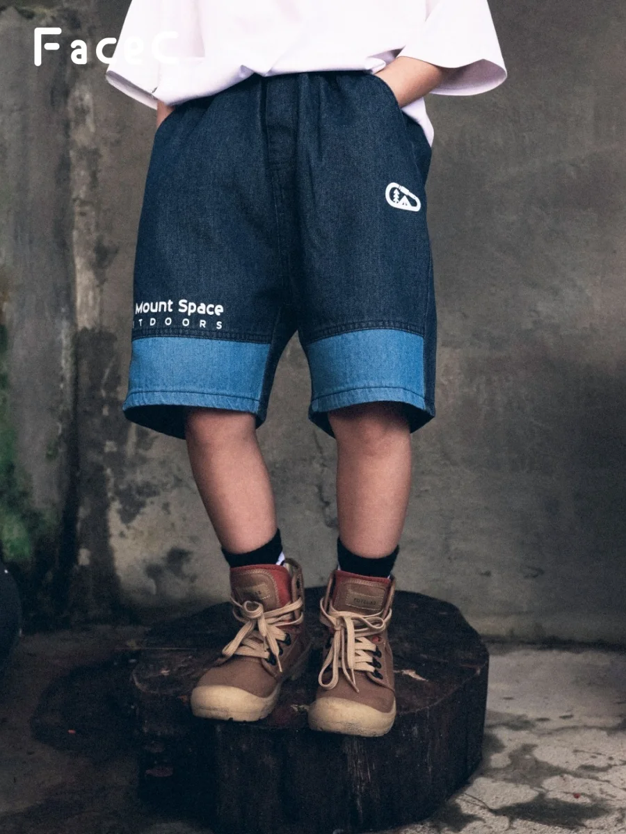 Facec Summer Outdoor Boys Jeans Shorts Color Block Washable And Wear Resistant Five Parts Pants for Kids And Teenagers