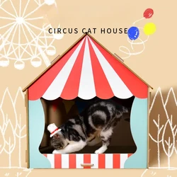 Wooden Cat House with cat scratcher kitten Condo durable Cat Nest Scratching Pad Pet Cat Sleeping House