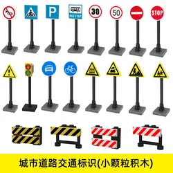 Building blocks Urban traffic road signs barricade lights speed limit people shape road parking lot signs building blocks