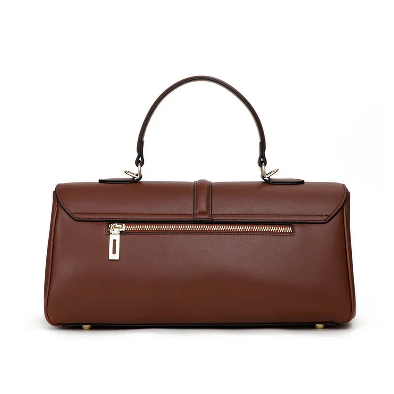 Aidrani Ladies Top Layer Leather Satchel Bag, Caramel Tone with Metal Lock, Adjustable Strap & Multi Pocket Design